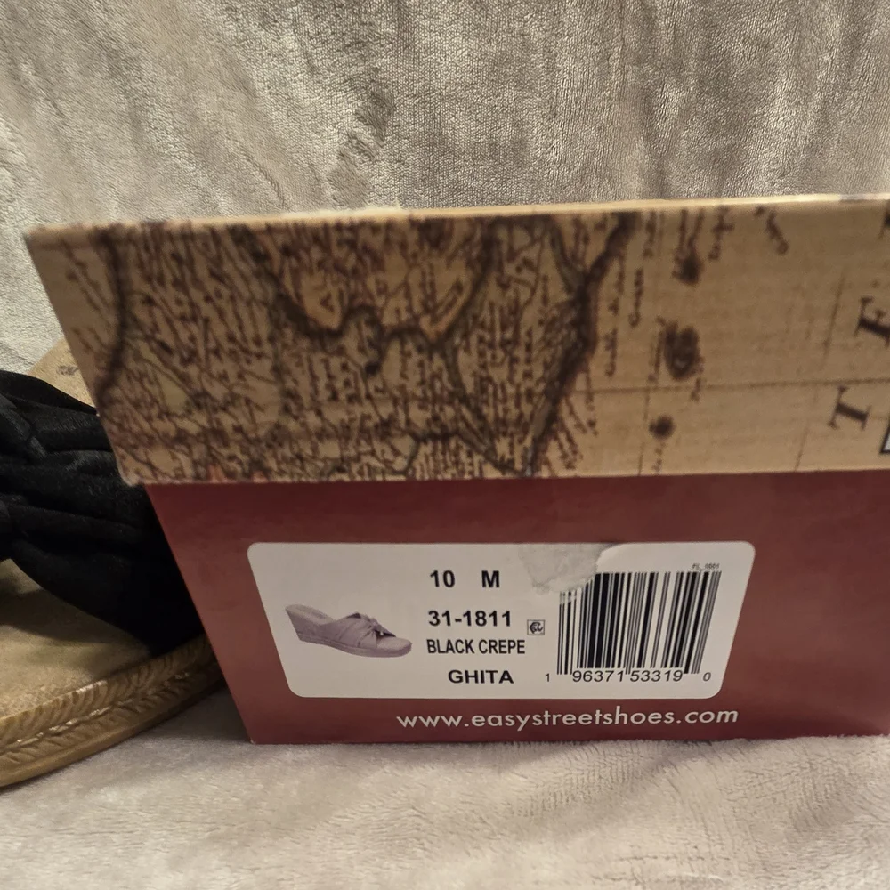Tuscany Easy Street Ghita Black Crepe Wedge Sandal in Women's Size 10